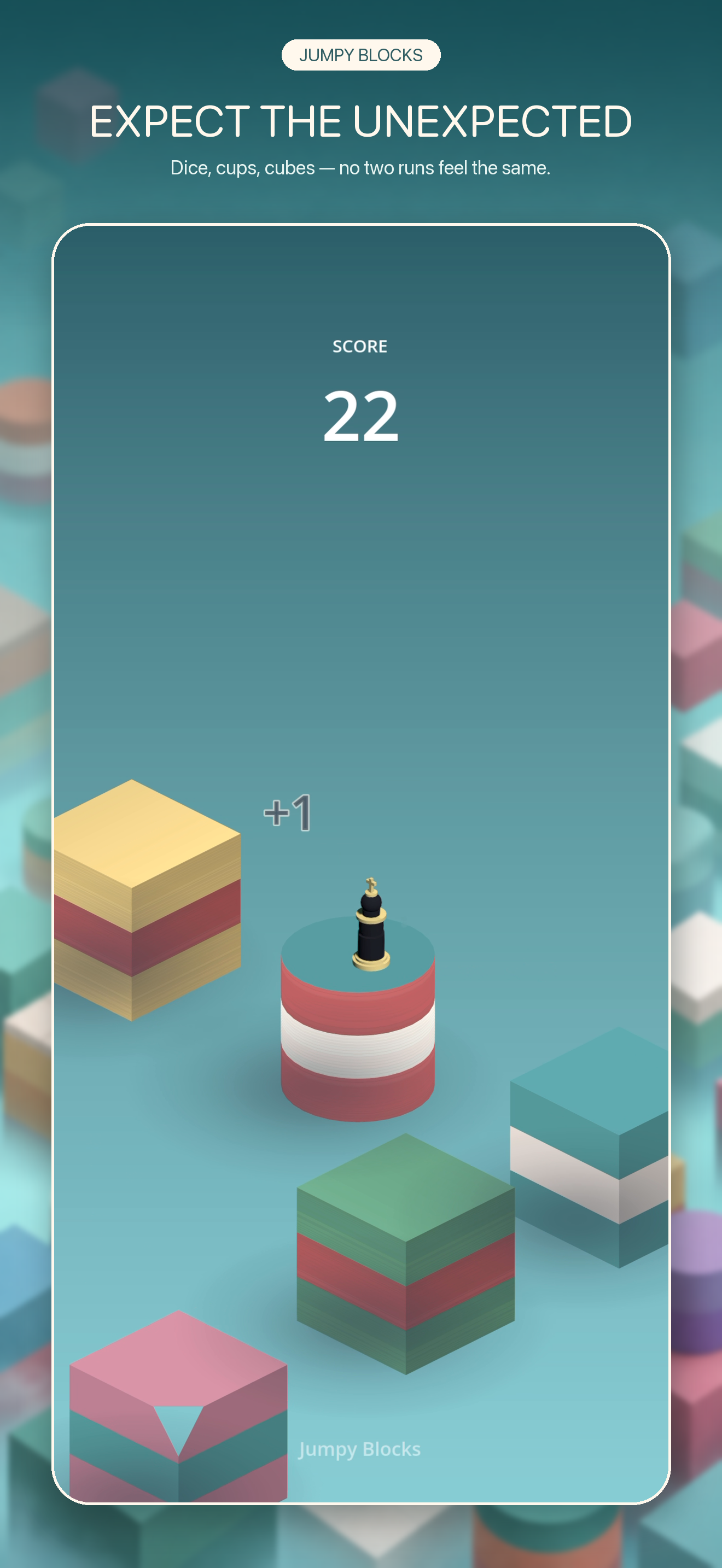 A Jumpy Blocks run with colorful cube and cylinder platforms